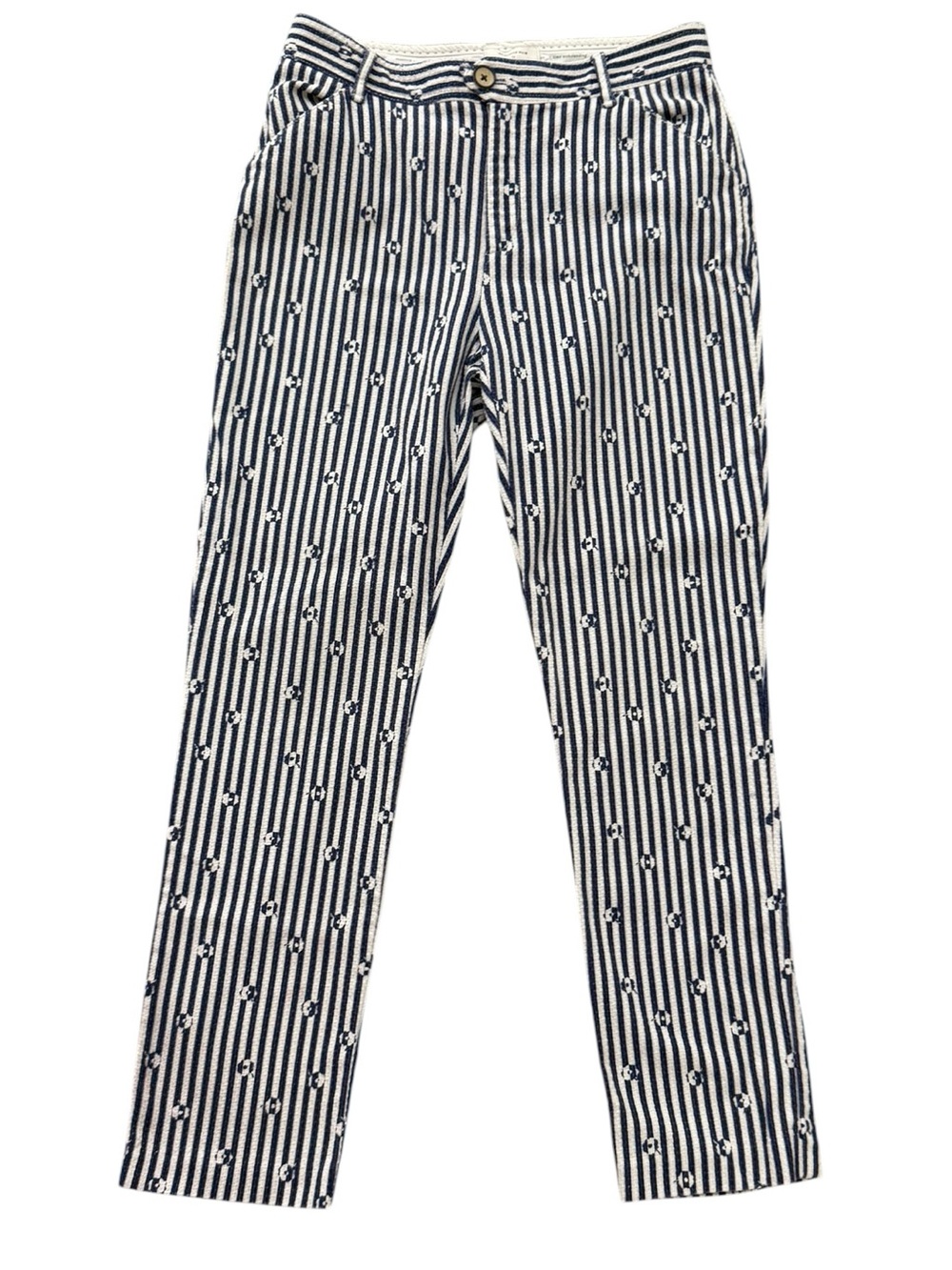 Anthropologie The Essential Skim Navy and White Striped Cotton Pants Size 4